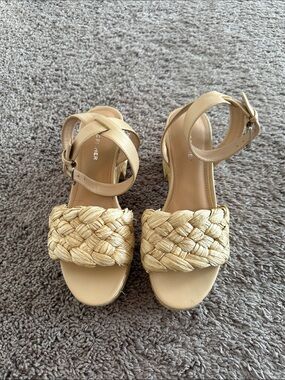 Marc Fisher Tan Braided-Front Ankle Strap Sandals